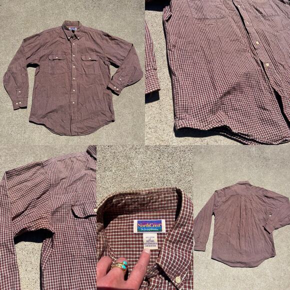 Vtg North Crest Shirt Bundle Men Size LT Plaid Cotton Long Sleeve Button Down - Picture 3 of 3